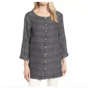 Eileen Fisher Coastline Organic Linen 3/4 Sleeve Tunic Sz Petite Small Boho NEW